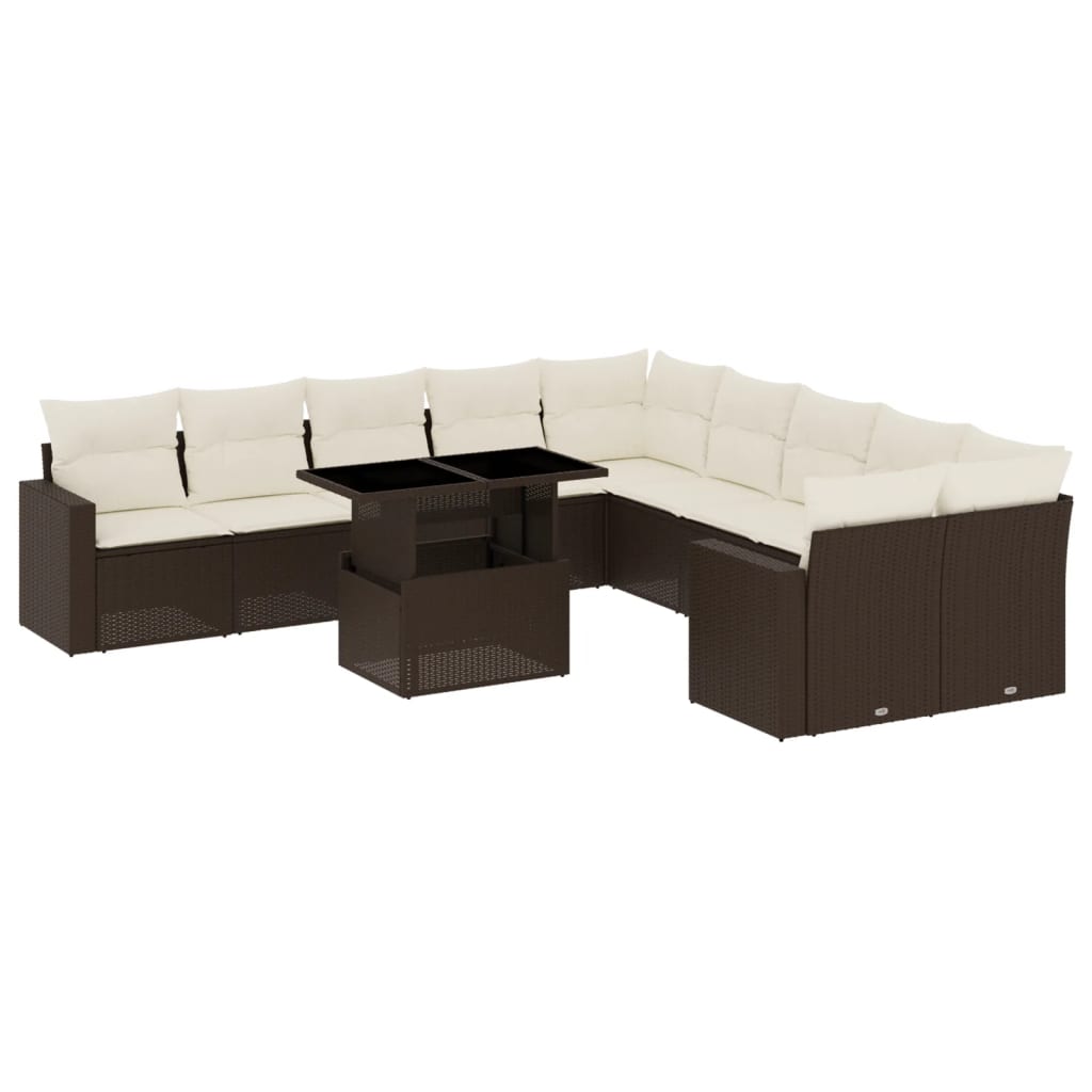 Set Divani da Giardino 11 pz con Cuscini Polyrattan Marrone - homemem39