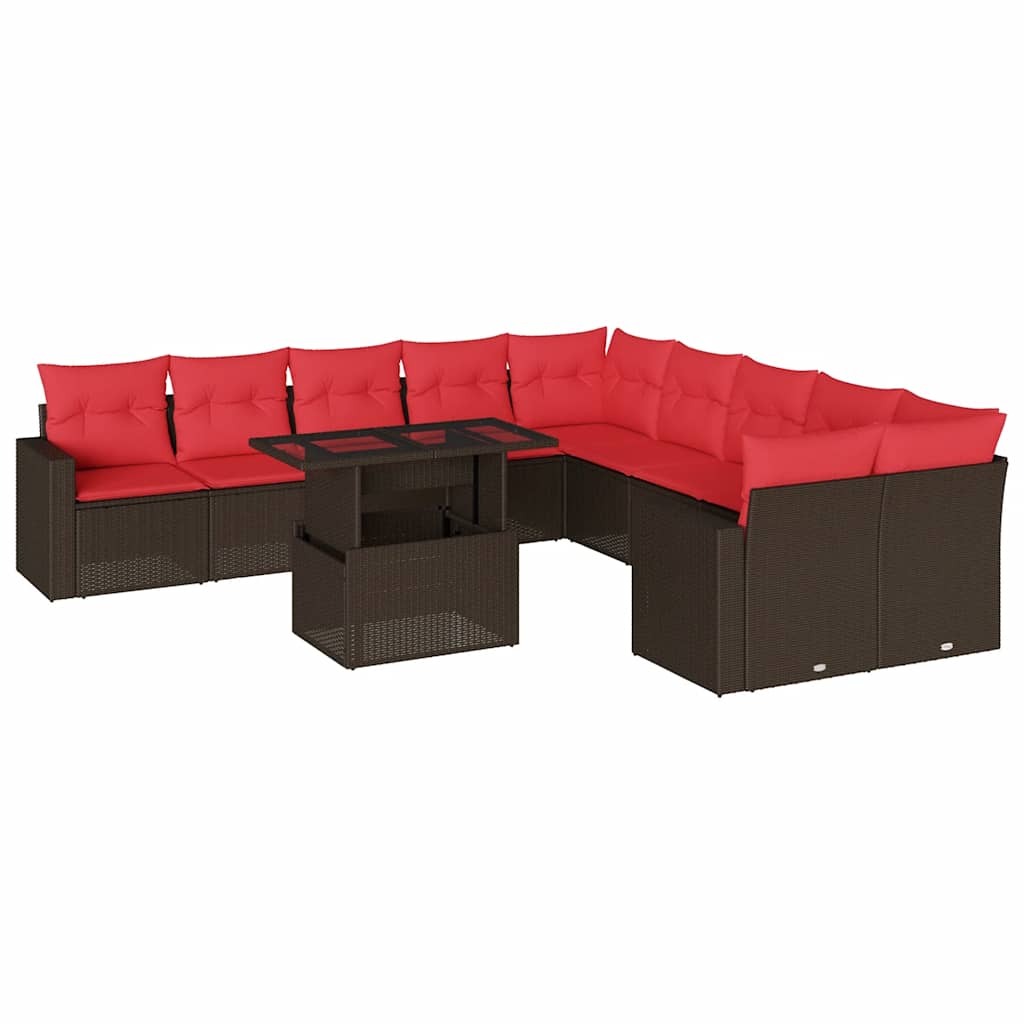 Set Divani da Giardino 11 pz con Cuscini Marrone in Polyrattan