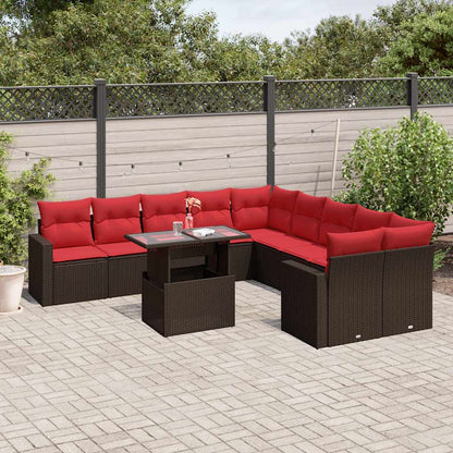 Set Divani da Giardino 11 pz con Cuscini Marrone in Polyrattan