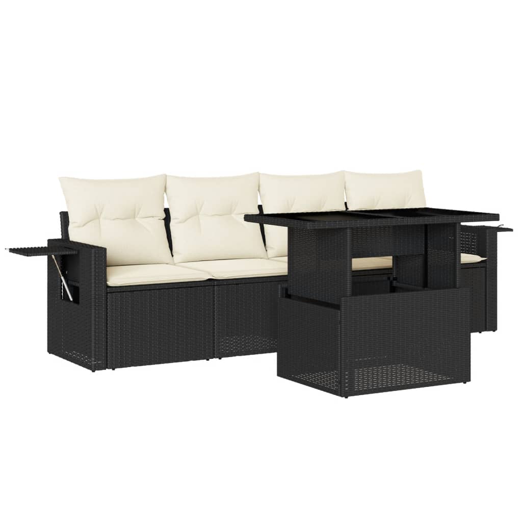 5-teiliges Gartensofa-Set mit schwarzen Polyrattan-Kissen