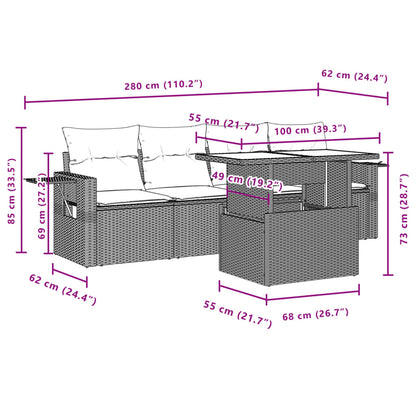 Set Divani da Giardino 5 pz con Cuscini in Polyrattan Nero