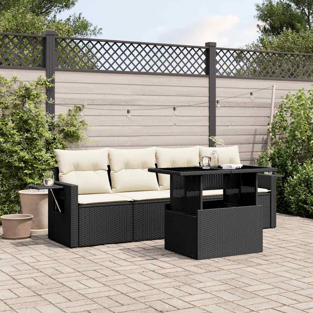 Set Divani da Giardino 5 pz con Cuscini in Polyrattan Nero - homemem39