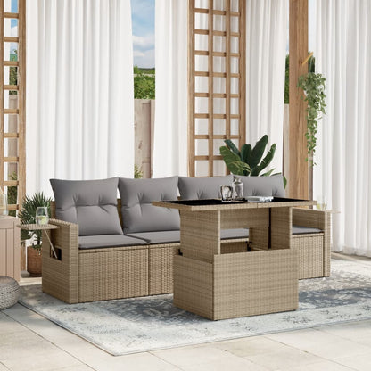 Set Divano da Giardino 5 pz con Cuscini Beige in Polyrattan - homemem39