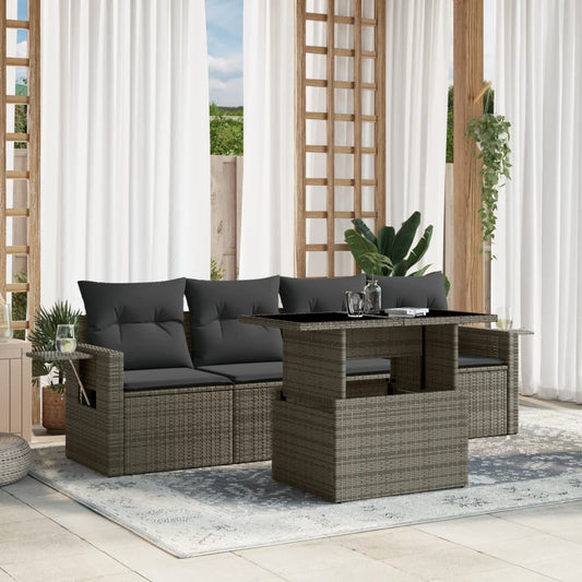 Set Divano da Giardino 5 pz con Cuscini Grigio in Polyrattan - homemem39