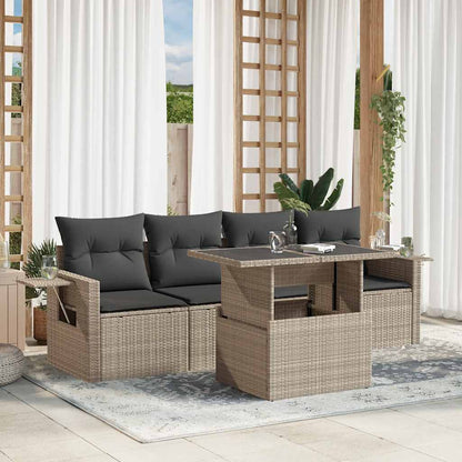 Set Divano da Giardino 5pz con Cuscini Grigio Chiaro Polyrattan - homemem39