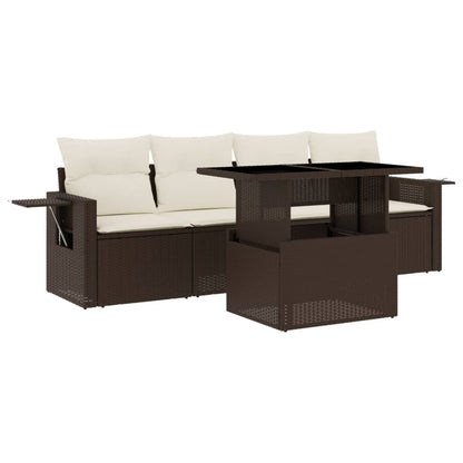 Set Divano da Giardino 5 pz con Cuscini Marrone in Polyrattan - homemem39