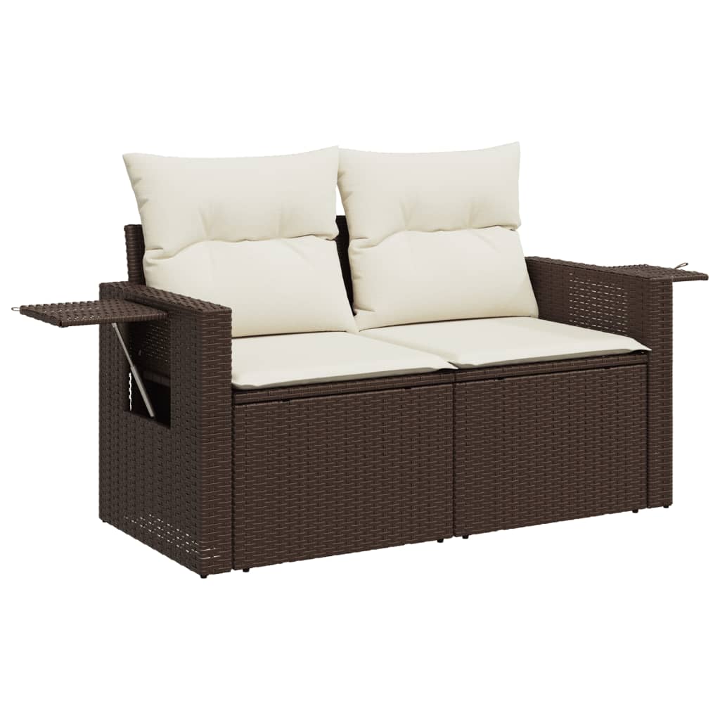 Set Divano da Giardino 5 pz con Cuscini Marrone in Polyrattan