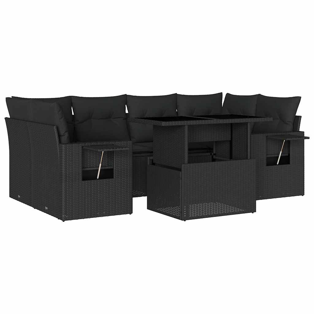 Set Divani da Giardino con Cuscini 7pz Nero Polyrattan | homemem39