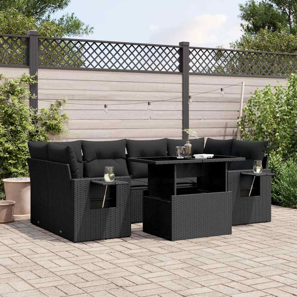 Set Divani da Giardino con Cuscini 7pz Nero Polyrattan | homemem39