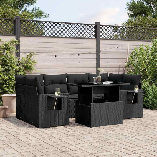 Set Divani da Giardino con Cuscini 7pz Nero Polyrattan - homemem39
