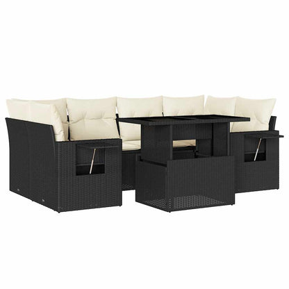 Set Divani da Giardino con Cuscini 7pz Nero Polyrattan | homemem39