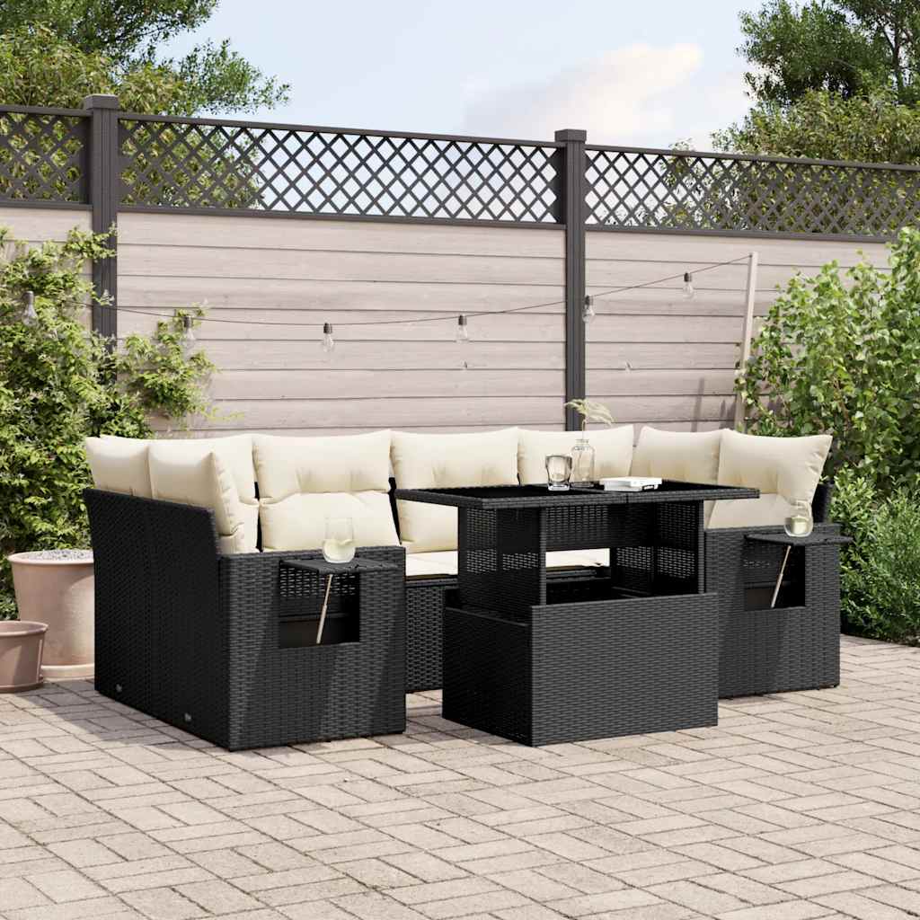 Set Divani da Giardino con Cuscini 7pz Nero Polyrattan | homemem39