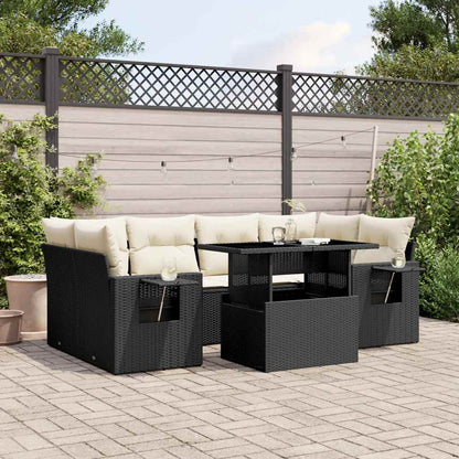 Set Divani da Giardino con Cuscini 7pz Nero Polyrattan | homemem39