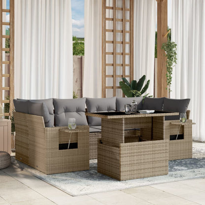 Set Divani da Giardino 7 pz con Cuscini Beige in Polyrattan - homemem39