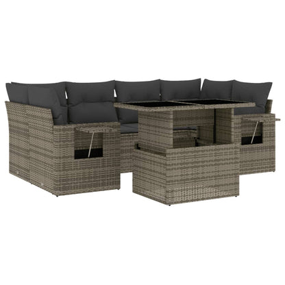 Set Divani da Giardino 7 pz con Cuscini Grigio in Polyrattan - homemem39