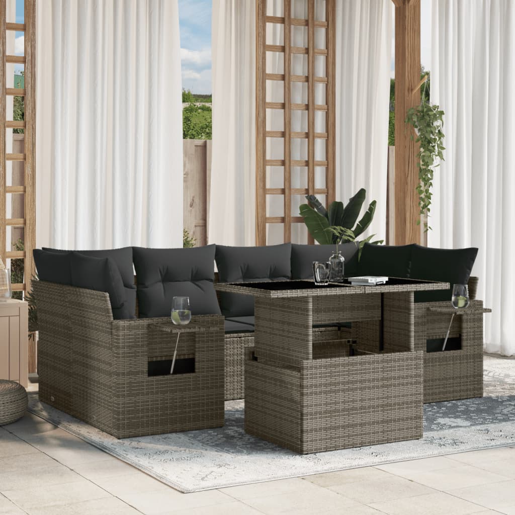 Set Divani da Giardino 7 pz con Cuscini Grigio in Polyrattan - homemem39