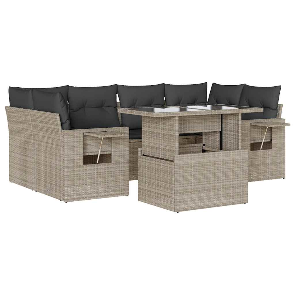 Set Divani da Giardino 7pz con Cuscini Grigio Chiaro Polyrattan - homemem39