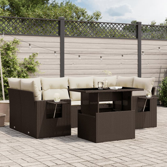 Set Divani da Giardino 7 pz con Cuscini Marrone in Polyrattan - homemem39