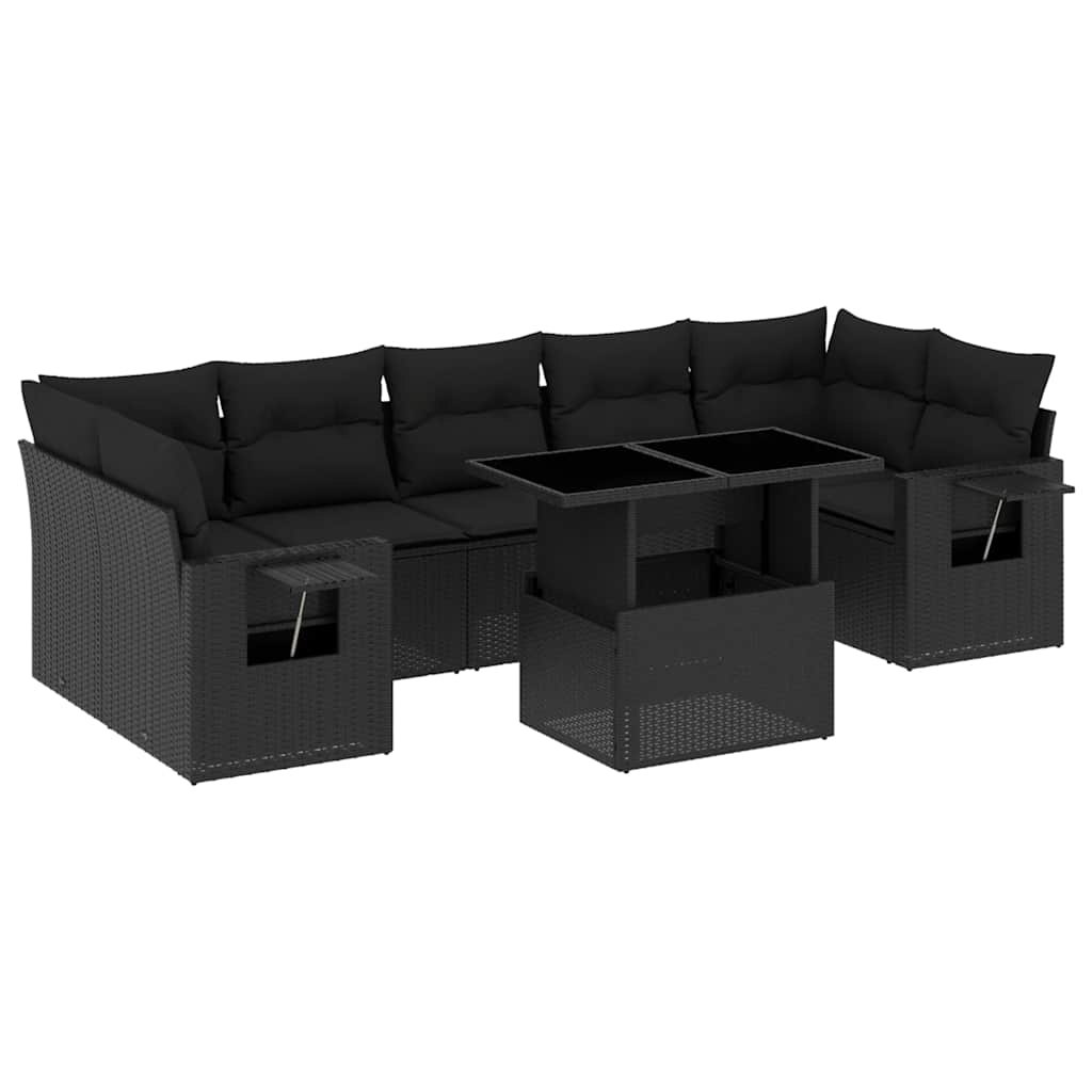 Set Divani da Giardino con Cuscini 8 pz Nero in Polyrattan - homemem39