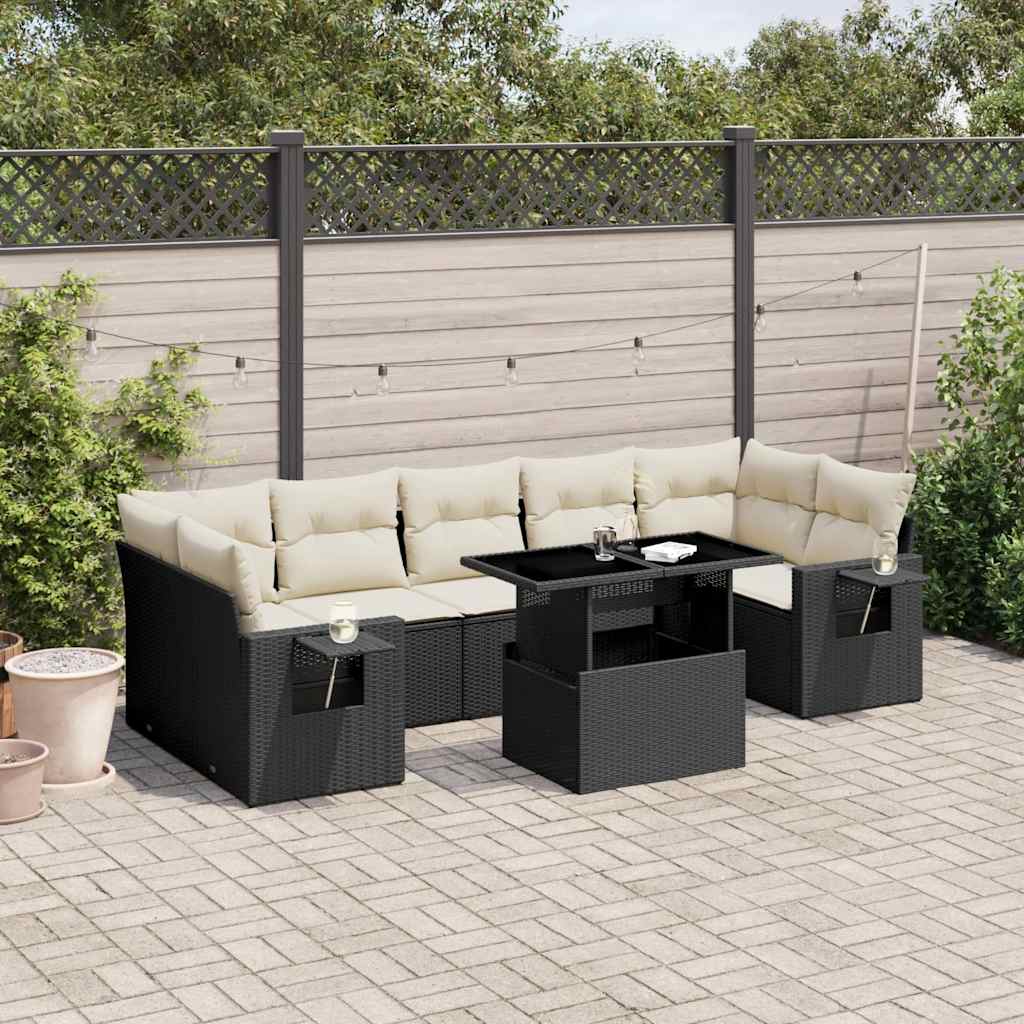 Set Divani da Giardino con Cuscini 8 pz Nero in Polyrattan - homemem39
