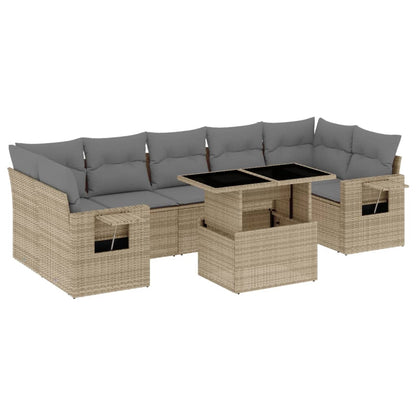 Set Divano da Giardino 8 pz con Cuscini Beige in Polyrattan