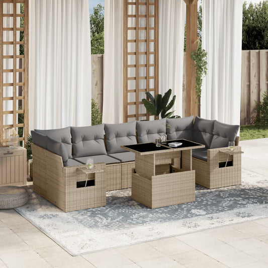 Set Divano da Giardino 8 pz con Cuscini Beige in Polyrattan - homemem39