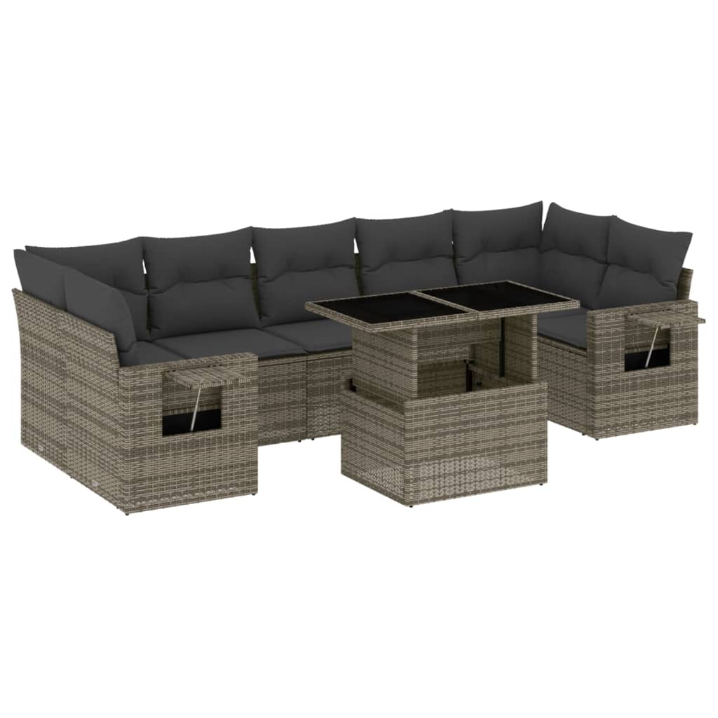 Set Divano da Giardino 8 pz con Cuscini Grigio in Polyrattan - homemem39