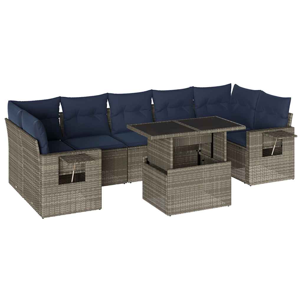 Set Divani da Giardino 8 pz con Cuscini Grigio in Polyrattan | homemem39