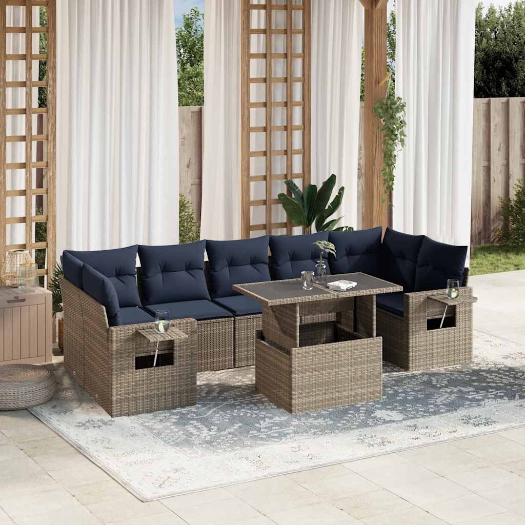 Set Divani da Giardino 8 pz con Cuscini Grigio in Polyrattan | homemem39
