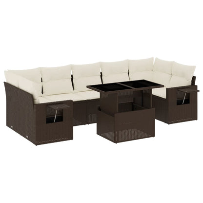 Set Divani da Giardino 8 pz con Cuscini Marrone in Polyrattan