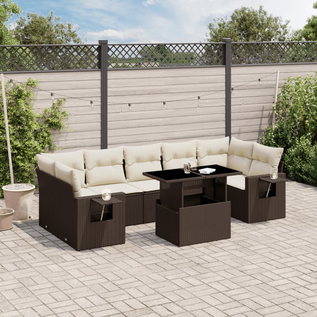 Set Divani da Giardino 8 pz con Cuscini Marrone in Polyrattan - homemem39