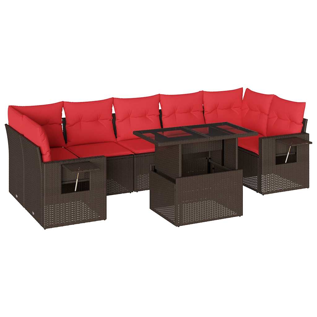 Set Divani da Giardino 8 pz con Cuscini Marrone in Polyrattan | homemem39