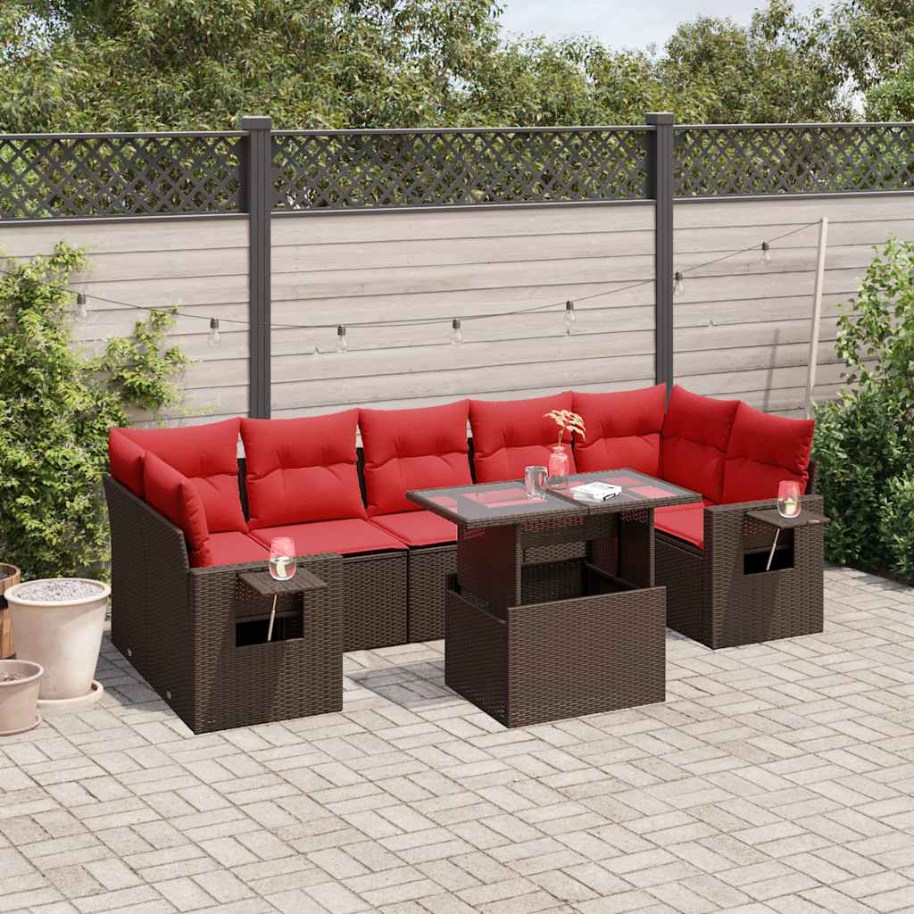Set Divani da Giardino 8 pz con Cuscini Marrone in Polyrattan | homemem39