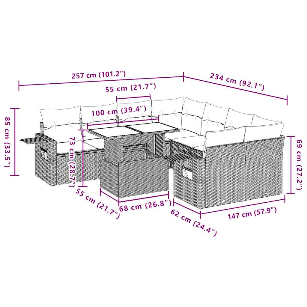 Set Divani da Giardino 9 pz con Cuscini Nero in Polyrattan | homemem39