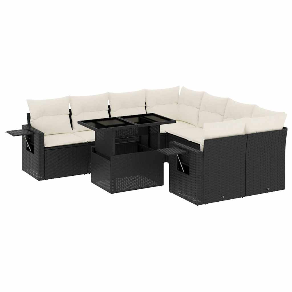 Set Divani da Giardino 9 pz con Cuscini Nero in Polyrattan | homemem39