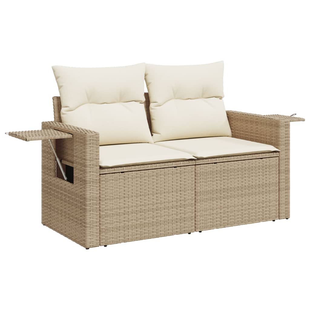 9 pc Garden Sofa Set with Beige Polyrattan Cushions