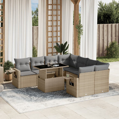 Set Divano da Giardino 9 pz con Cuscini Beige in Polyrattan - homemem39