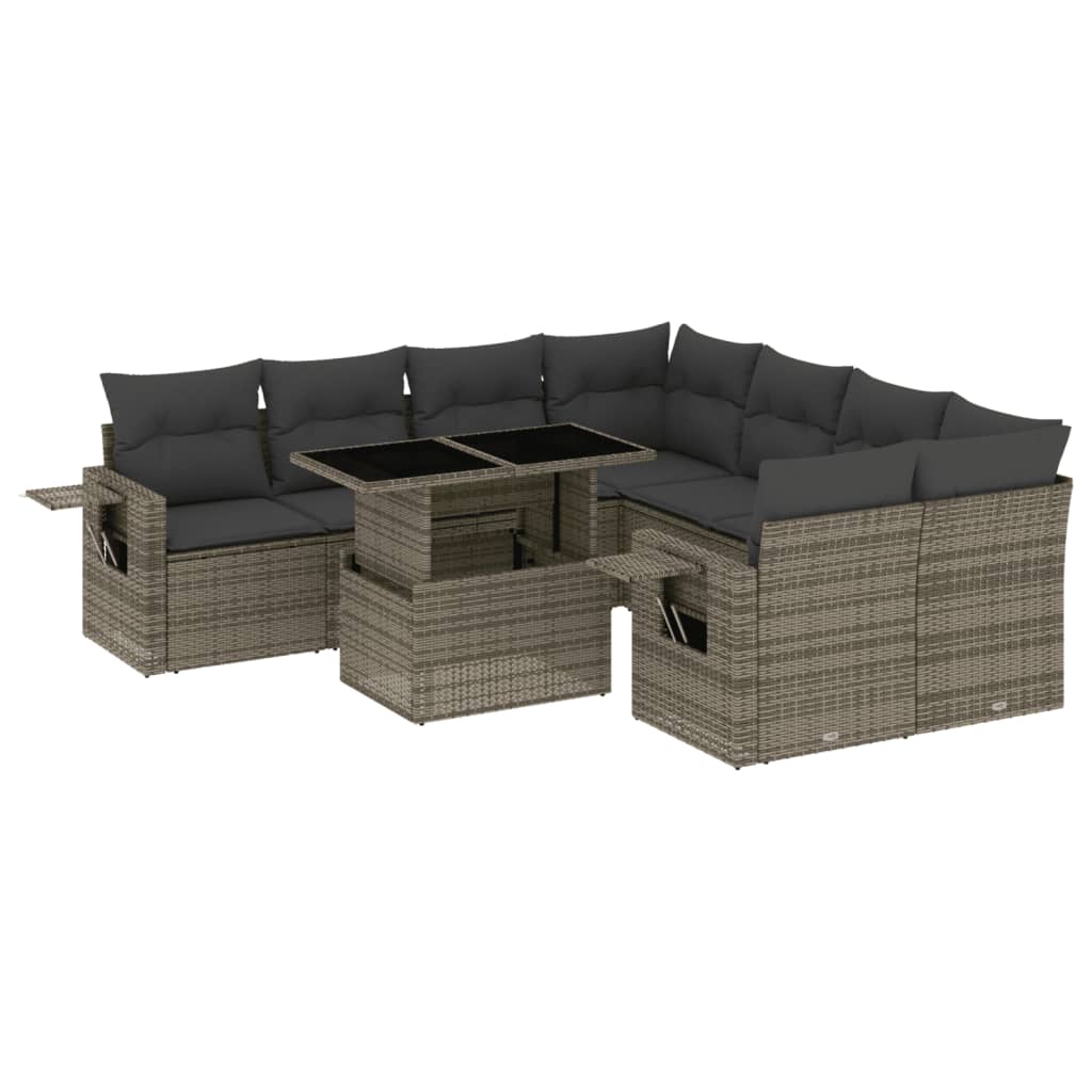 Set Divano da Giardino 9 pz con Cuscini Grigio in Polyrattan | homemem39
