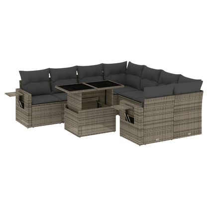 Set Divano da Giardino 9 pz con Cuscini Grigio in Polyrattan - homemem39