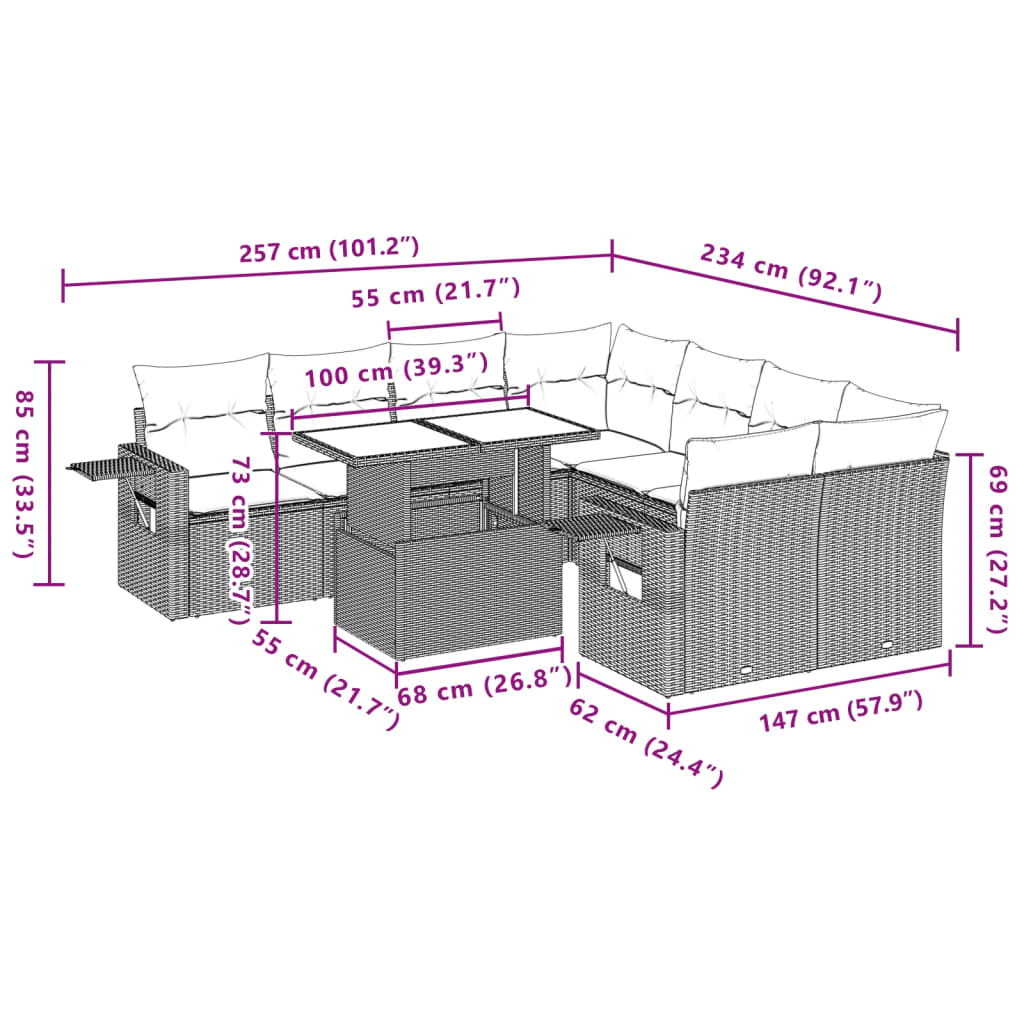 Set Divano da Giardino 9 pz con Cuscini Grigio in Polyrattan | homemem39