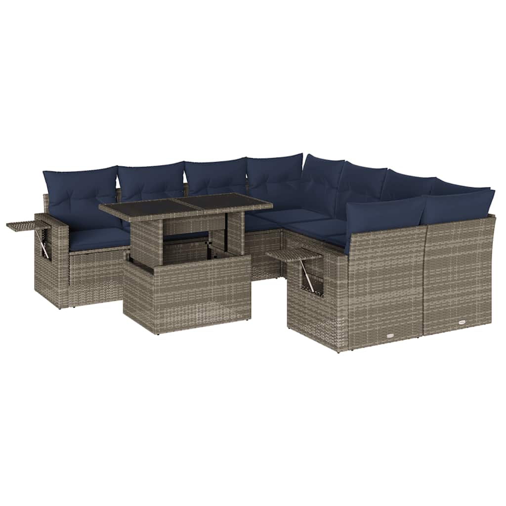 Set Divani da Giardino 9 pz con Cuscini Grigio in Polyrattan | homemem39