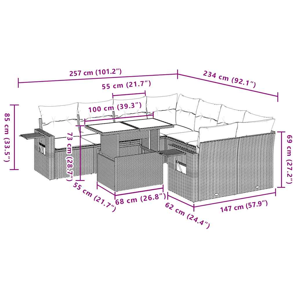 Set Divani da Giardino 9 pz con Cuscini Grigio in Polyrattan | homemem39