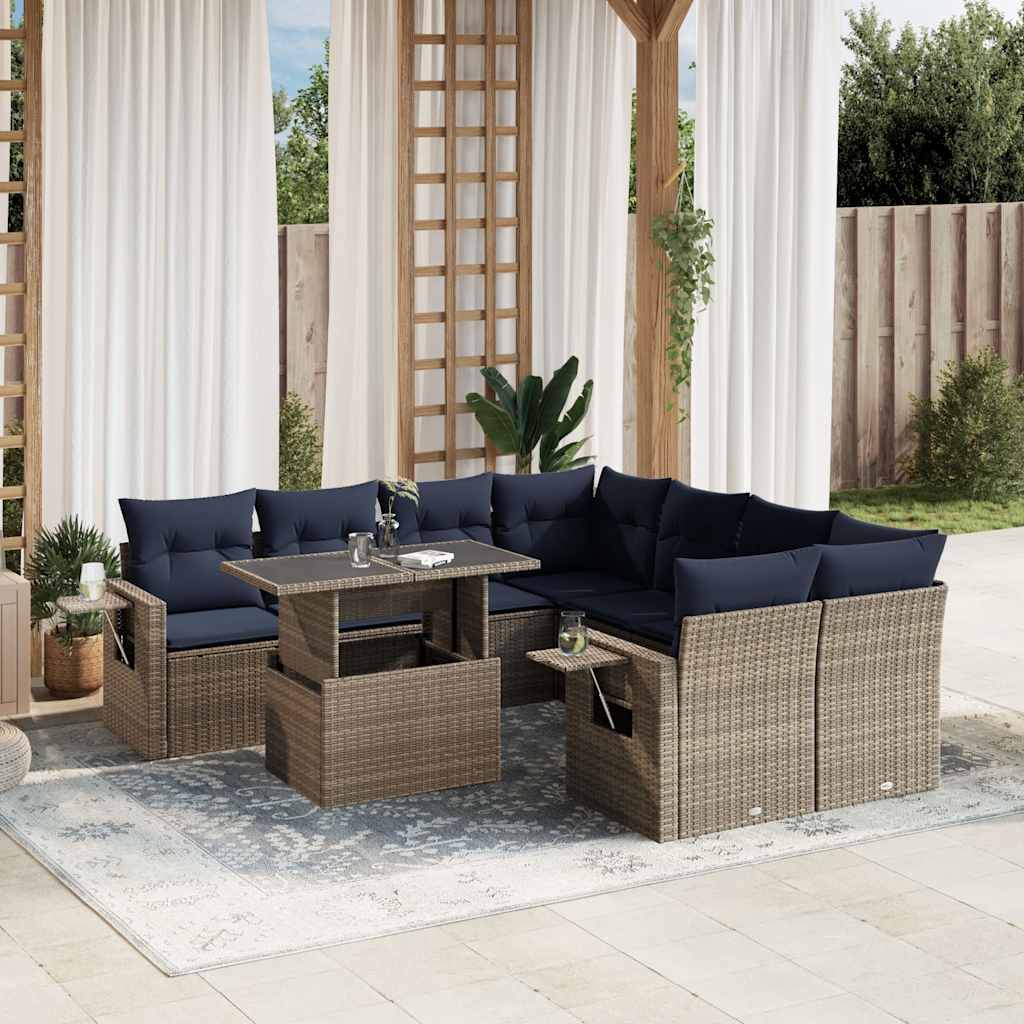 Set Divani da Giardino 9 pz con Cuscini Grigio in Polyrattan | homemem39