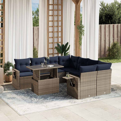 Set Divani da Giardino 9 pz con Cuscini Grigio in Polyrattan | homemem39