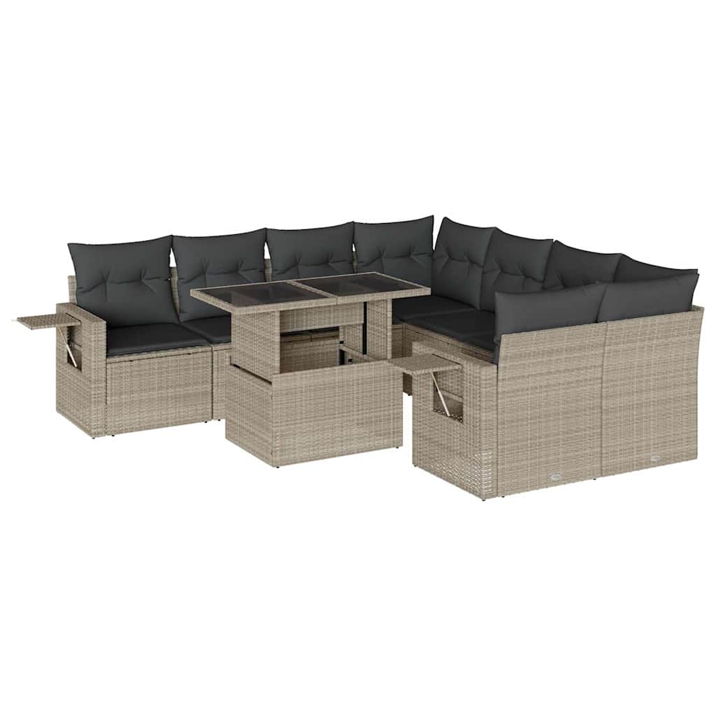Set Divano da Giardino 9pz con Cuscini Grigio Chiaro Polyrattan | homemem39