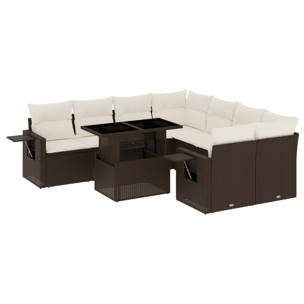 9pc Garden Sofa Set with Brown Polyrattan Cushions