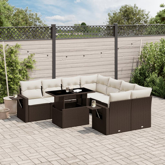 Set Divani da Giardino 9pz con Cuscini Marrone in Polyrattan - homemem39
