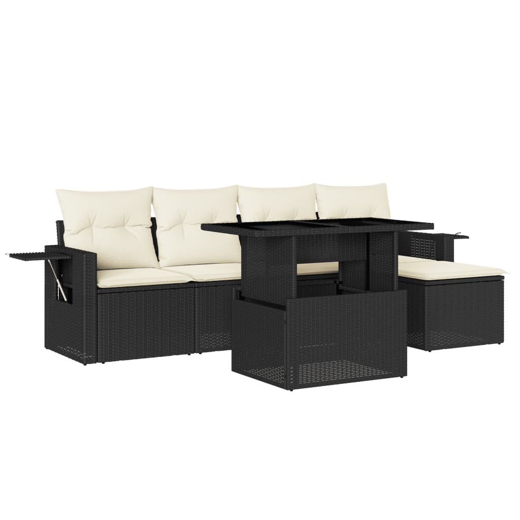 Set Divano da Giardino 6 pz con Cuscini Nero in Polyrattan - homemem39