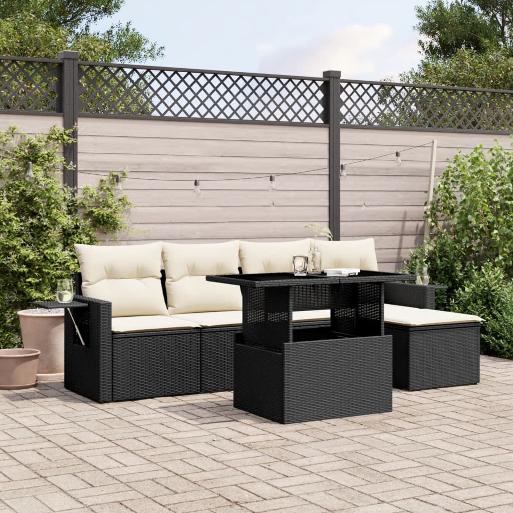 Set Divano da Giardino 6 pz con Cuscini Nero in Polyrattan | homemem39