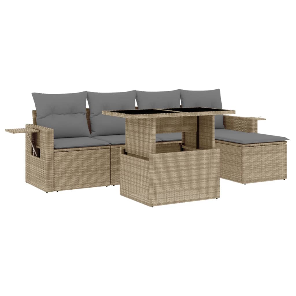Set Divano da Giardino 6 pz con Cuscini Beige in Polyrattan - homemem39